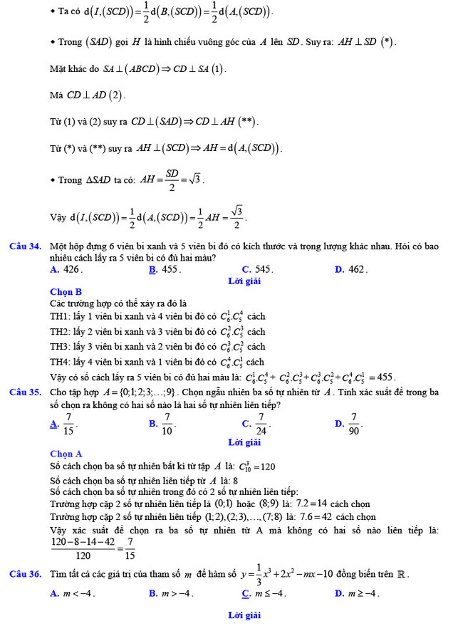 Đáp án đề thi thử THPT Quốc gia 2022 môn Toán Đề số 1