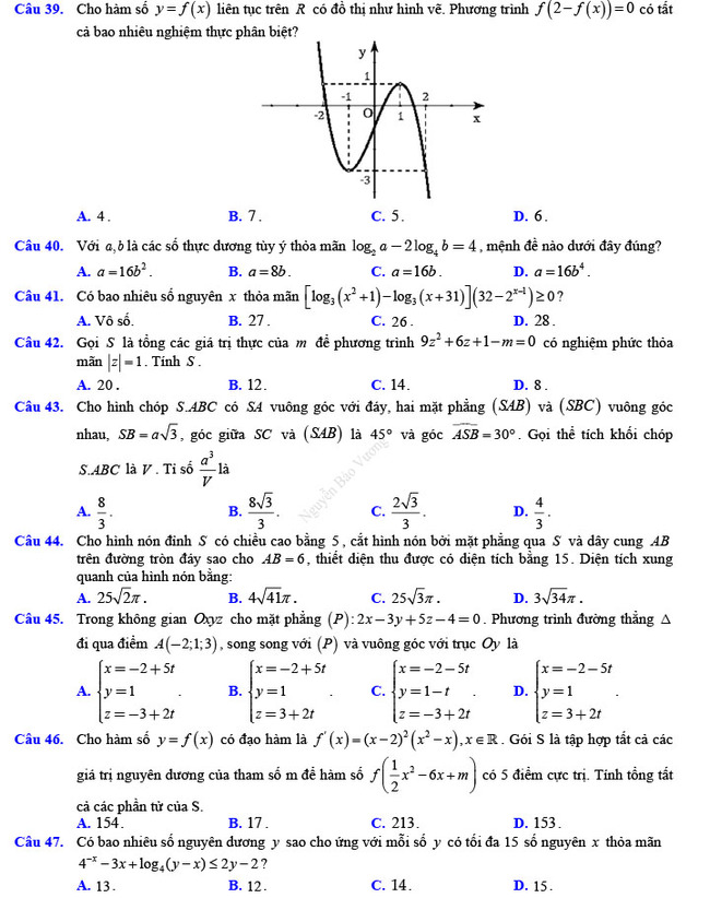 Đề thi thử THPT Quốc gia 2022 môn Toán Đề số 2