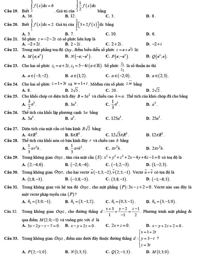Đề thi thử THPT Quốc gia 2022 môn Toán Đề số 3