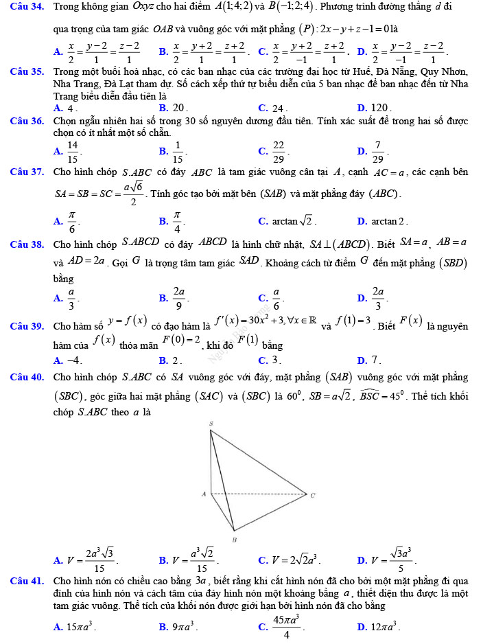 Đề thi thử THPT Quốc gia 2022 môn Toán Đề số 4