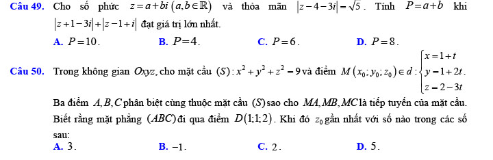 Đề thi thử THPT Quốc gia 2022 môn Toán Đề số 4