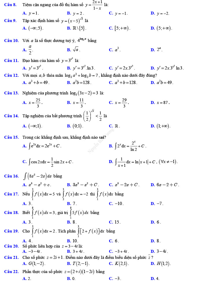 Đề thi thử THPT Quốc gia 2022 môn Toán Đề số 5