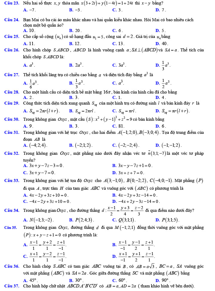 Đề thi thử THPT Quốc gia 2022 môn Toán Đề số 5