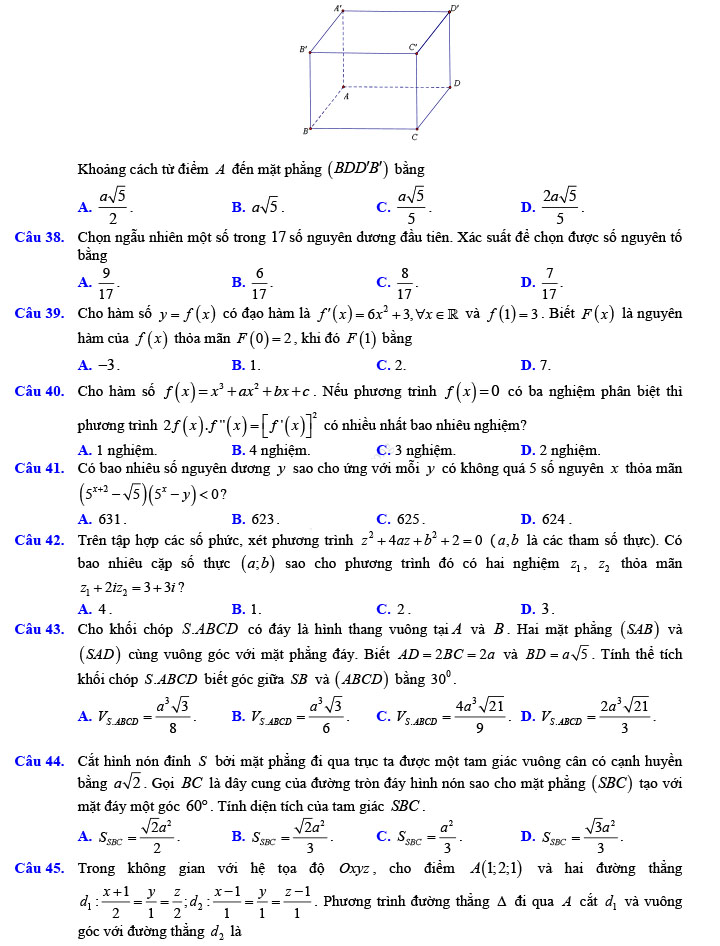 Đề thi thử THPT Quốc gia 2022 môn Toán Đề số 5
