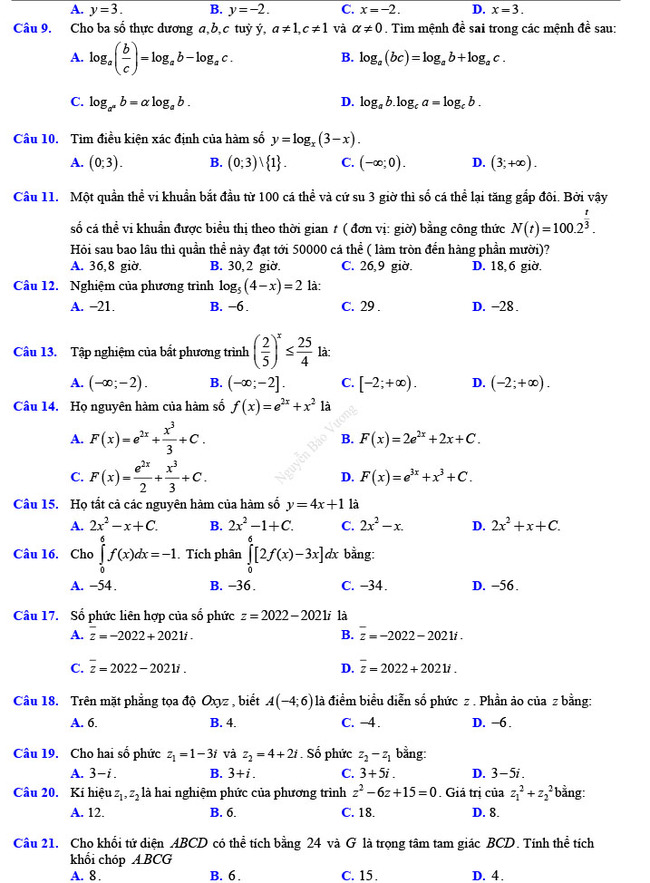 Đề thi thử THPT Quốc gia 2022 môn Toán Đề số 1
