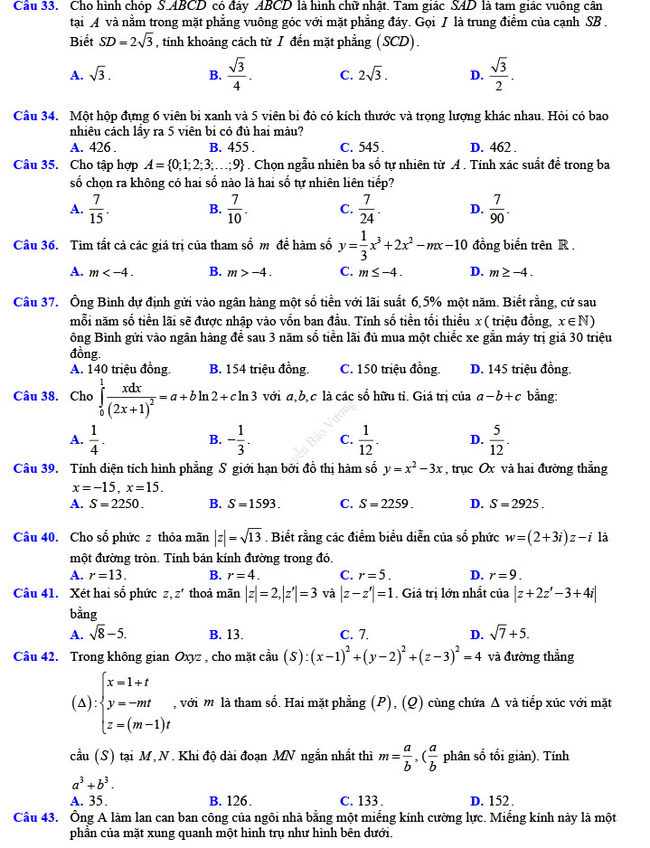 Đề thi thử THPT Quốc gia 2022 môn Toán Đề số 1