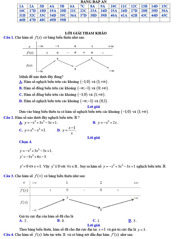 Đáp án đề thi thử THPT Quốc gia 2022 môn Toán Đề số 10