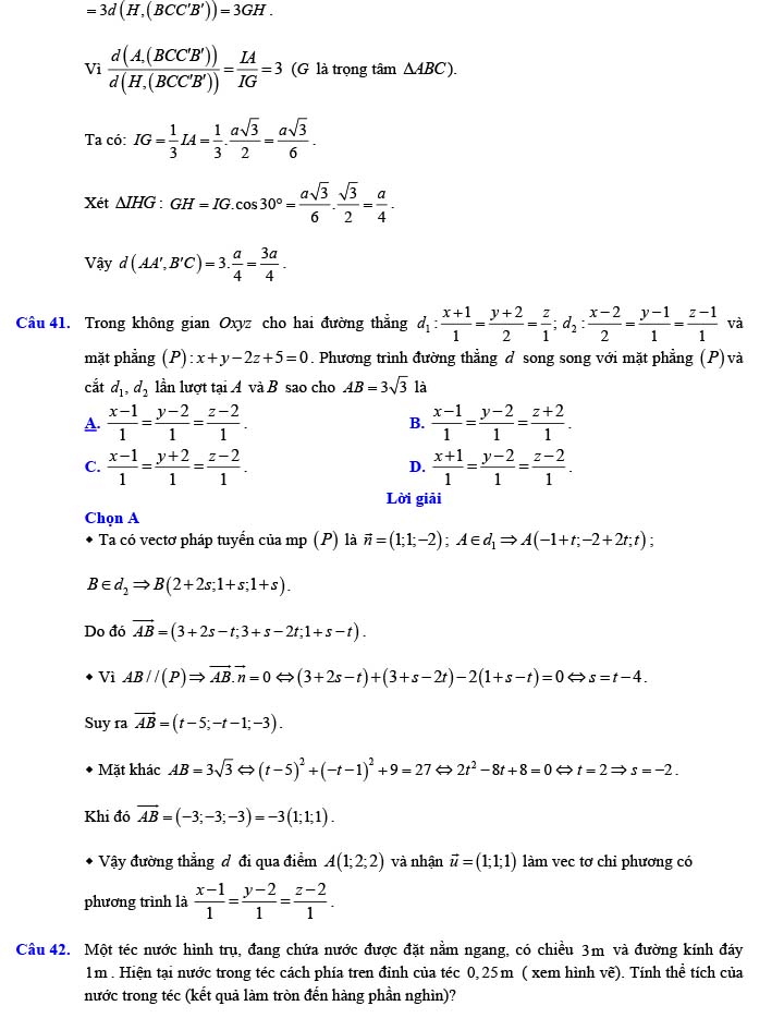 Đáp án đề thi thử THPT Quốc gia 2022 môn Toán Đề số 10