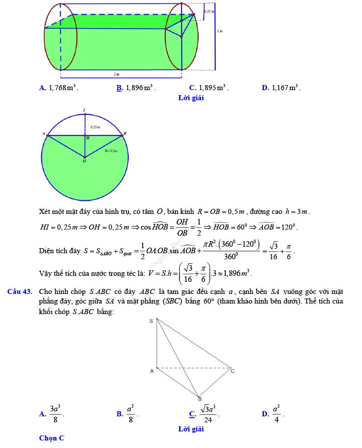 Đáp án đề thi thử THPT Quốc gia 2022 môn Toán Đề số 10