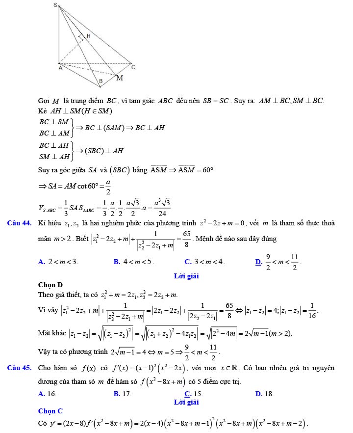 Đáp án đề thi thử THPT Quốc gia 2022 môn Toán Đề số 10