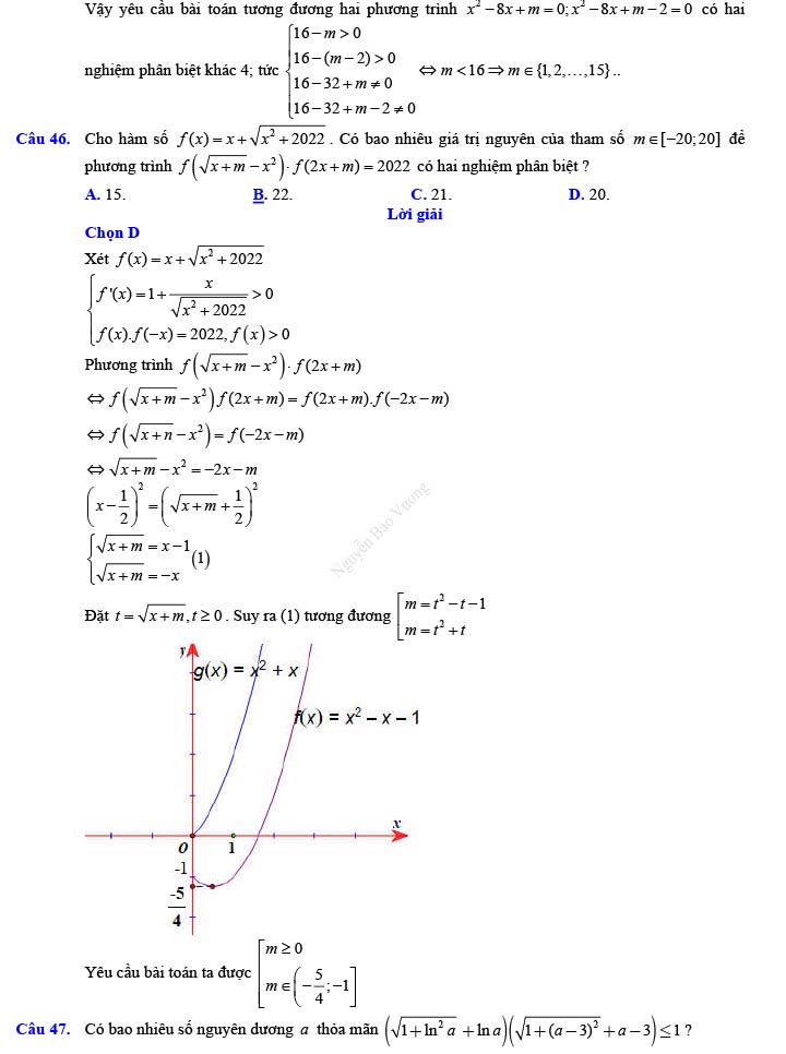 Đáp án đề thi thử THPT Quốc gia 2022 môn Toán Đề số 10