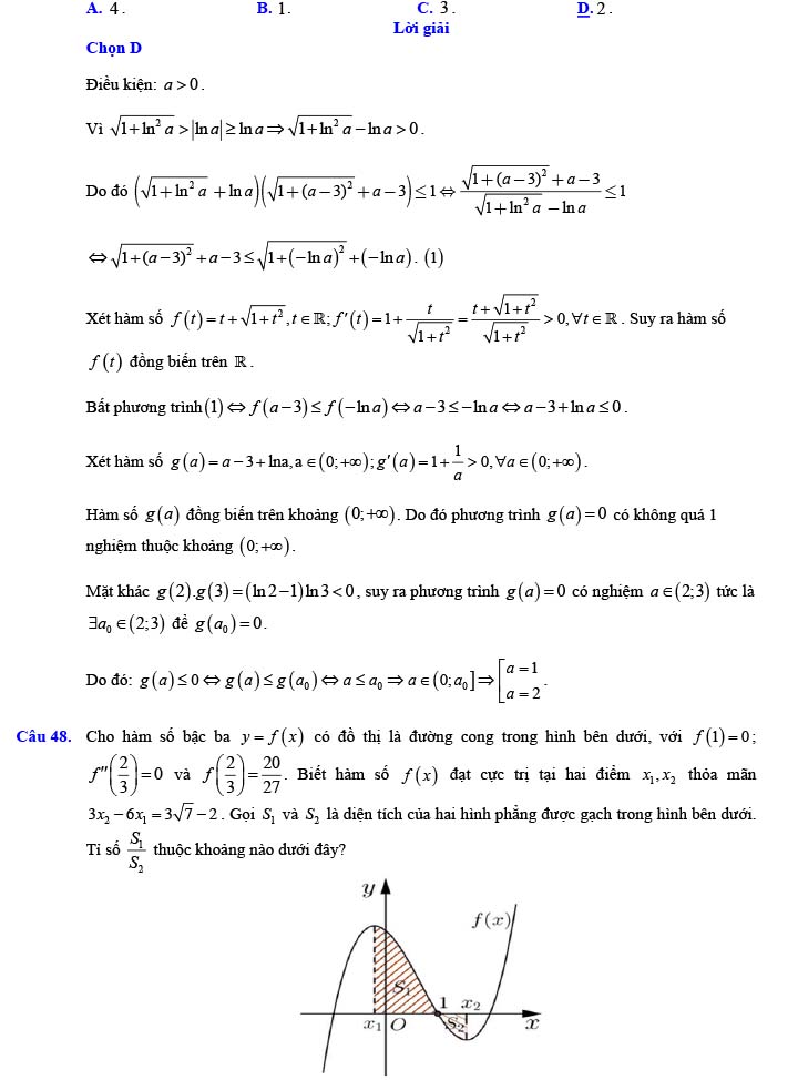 Đáp án đề thi thử THPT Quốc gia 2022 môn Toán Đề số 10