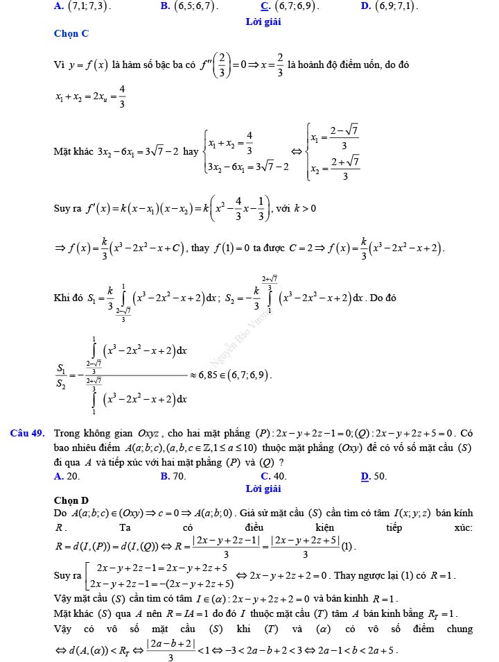Đáp án đề thi thử THPT Quốc gia 2022 môn Toán Đề số 10