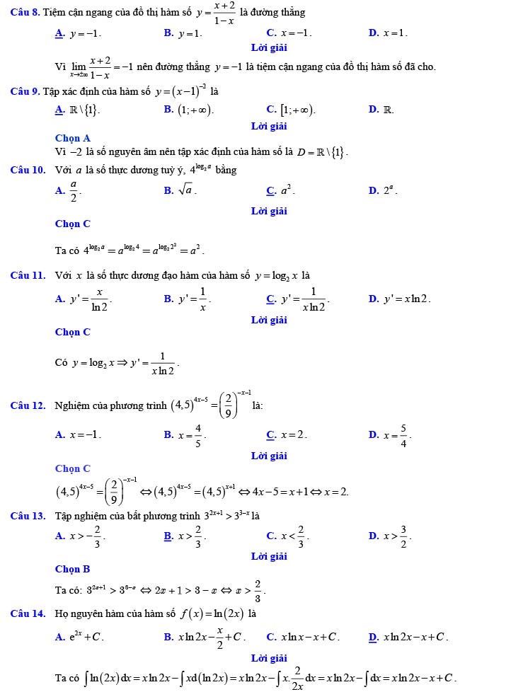 Đáp án đề thi thử THPT Quốc gia 2022 môn Toán Đề số 10