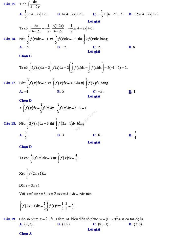 Đáp án đề thi thử THPT Quốc gia 2022 môn Toán Đề số 10