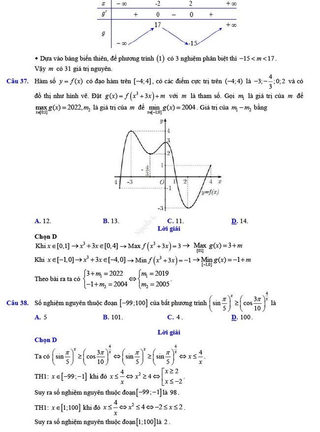Đáp án đề thi thử THPT Quốc gia 2022 môn Toán Đề số 11