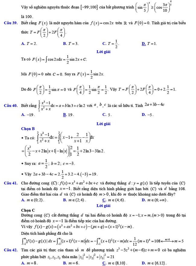 Đáp án đề thi thử THPT Quốc gia 2022 môn Toán Đề số 11