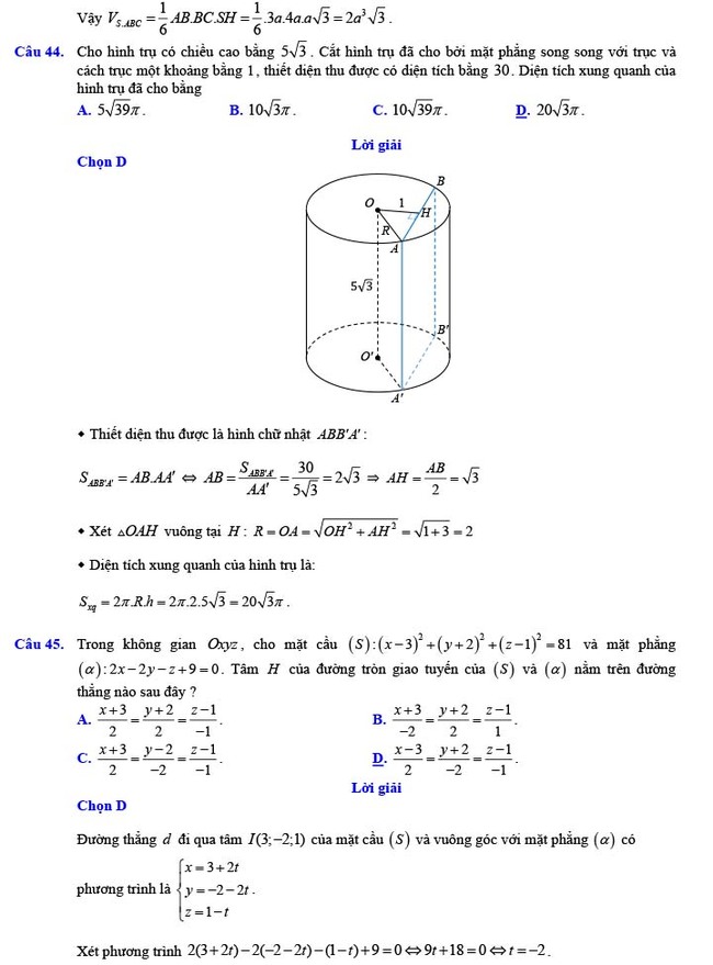 Đáp án đề thi thử THPT Quốc gia 2022 môn Toán Đề số 11