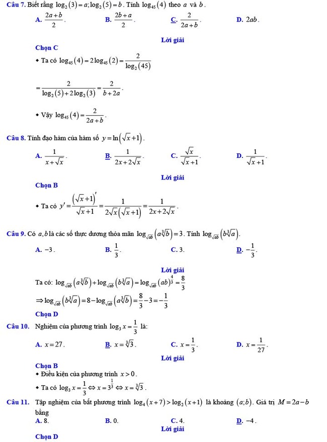 Đáp án đề thi thử THPT Quốc gia 2022 môn Toán Đề số 11