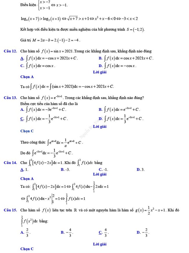 Đáp án đề thi thử THPT Quốc gia 2022 môn Toán Đề số 11