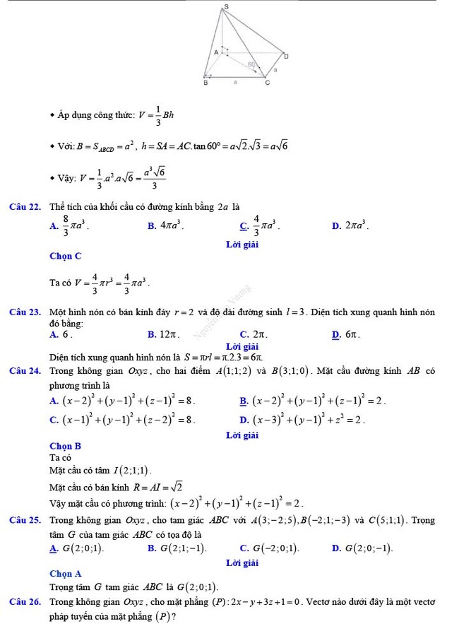 Đáp án đề thi thử THPT Quốc gia 2022 môn Toán Đề số 11