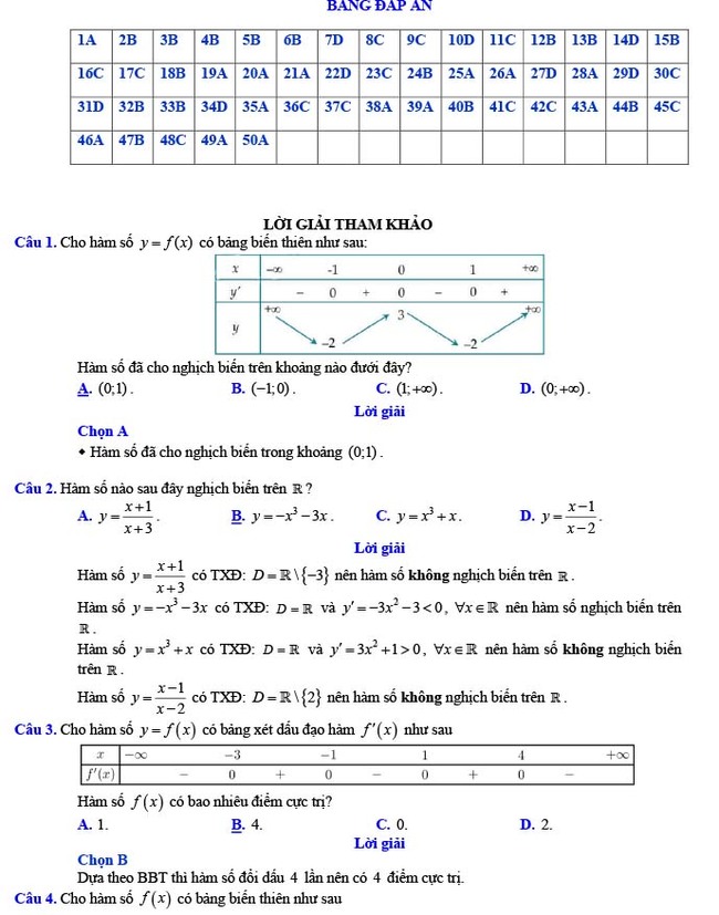 Đáp án đề thi thử THPT Quốc gia 2022 môn Toán Đề số 12