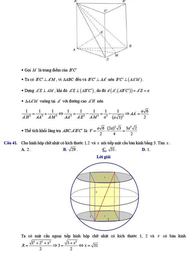 Đáp án đề thi thử THPT Quốc gia 2022 môn Toán Đề số 12