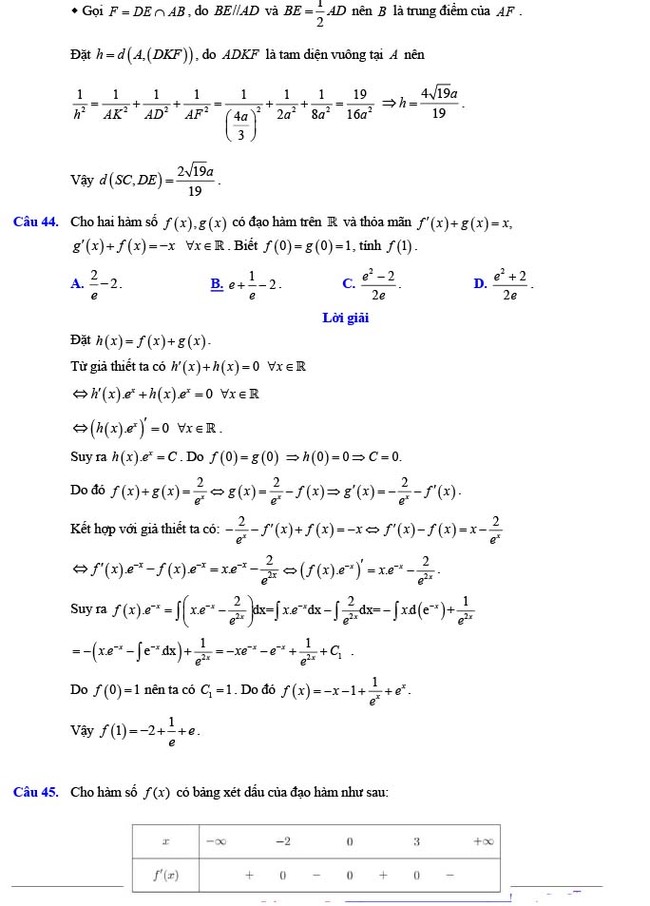 Đáp án đề thi thử THPT Quốc gia 2022 môn Toán Đề số 12