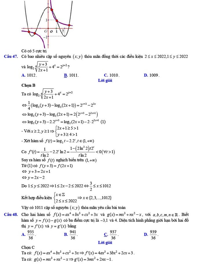 Đáp án đề thi thử THPT Quốc gia 2022 môn Toán Đề số 12