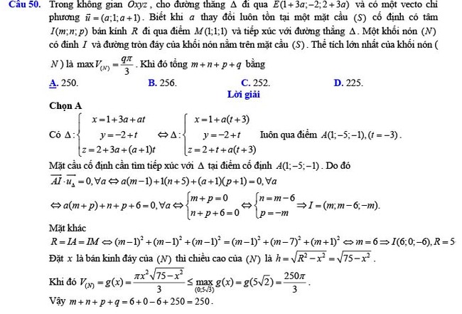 Đáp án đề thi thử THPT Quốc gia 2022 môn Toán Đề số 12