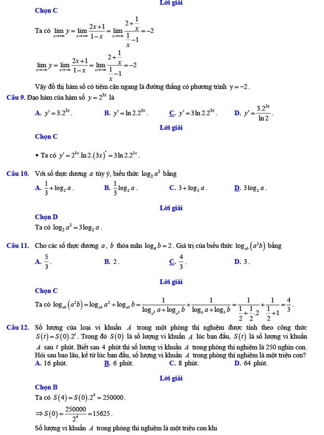 Đáp án đề thi thử THPT Quốc gia 2022 môn Toán Đề số 12