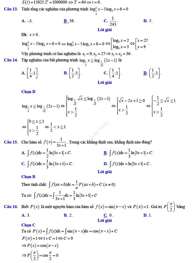 Đáp án đề thi thử THPT Quốc gia 2022 môn Toán Đề số 12