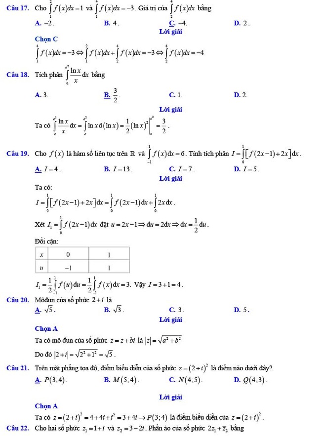 Đáp án đề thi thử THPT Quốc gia 2022 môn Toán Đề số 12