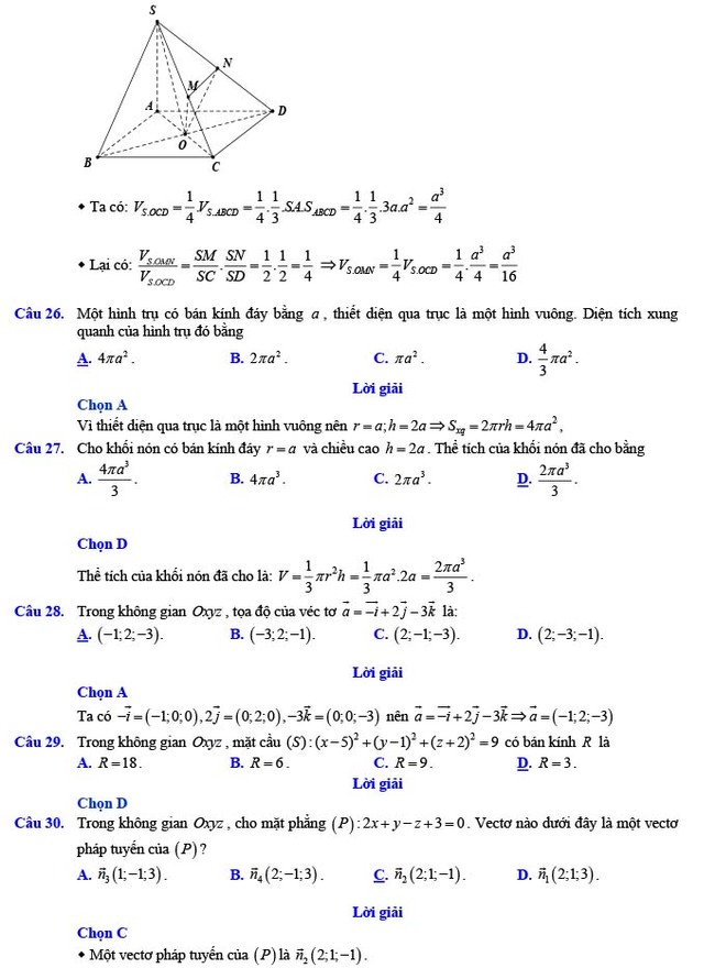 Đáp án đề thi thử THPT Quốc gia 2022 môn Toán Đề số 12