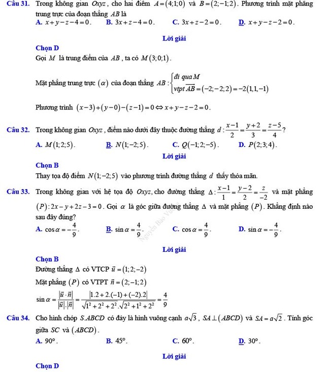 Đáp án đề thi thử THPT Quốc gia 2022 môn Toán Đề số 12