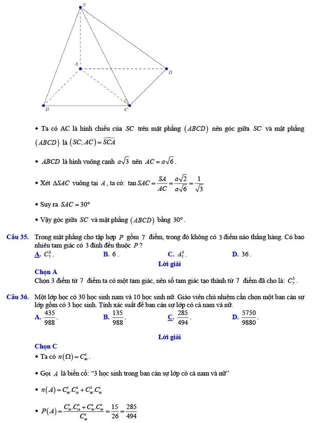 Đáp án đề thi thử THPT Quốc gia 2022 môn Toán Đề số 12