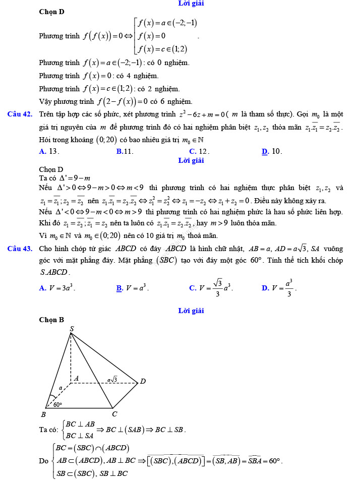 Đáp án đề thi thử THPT Quốc gia 2022 môn Toán Đề số 6