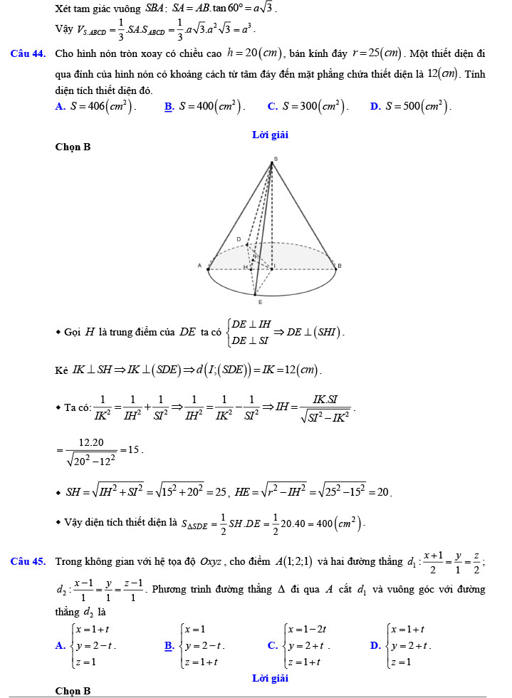 Đáp án đề thi thử THPT Quốc gia 2022 môn Toán Đề số 6