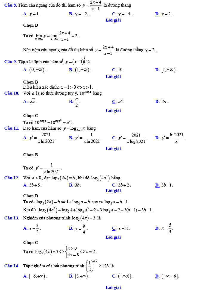 Đáp án đề thi thử THPT Quốc gia 2022 môn Toán Đề số 6