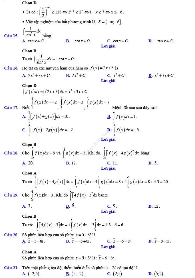 Đáp án đề thi thử THPT Quốc gia 2022 môn Toán Đề số 6