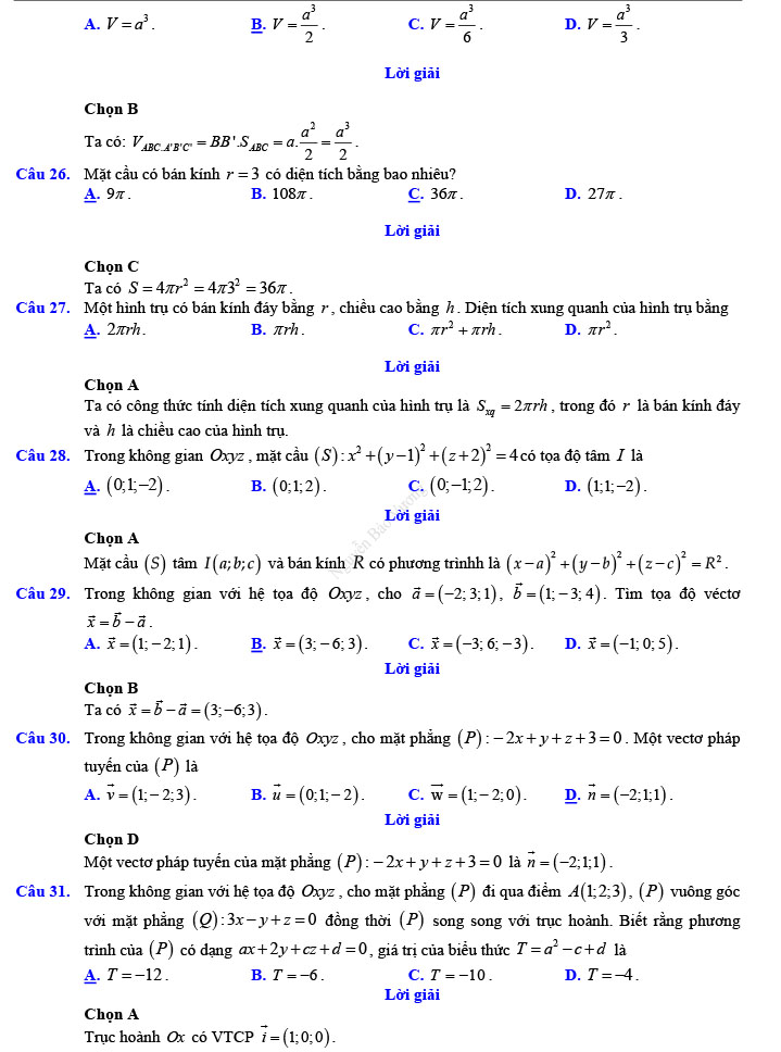 Đáp án đề thi thử THPT Quốc gia 2022 môn Toán Đề số 6