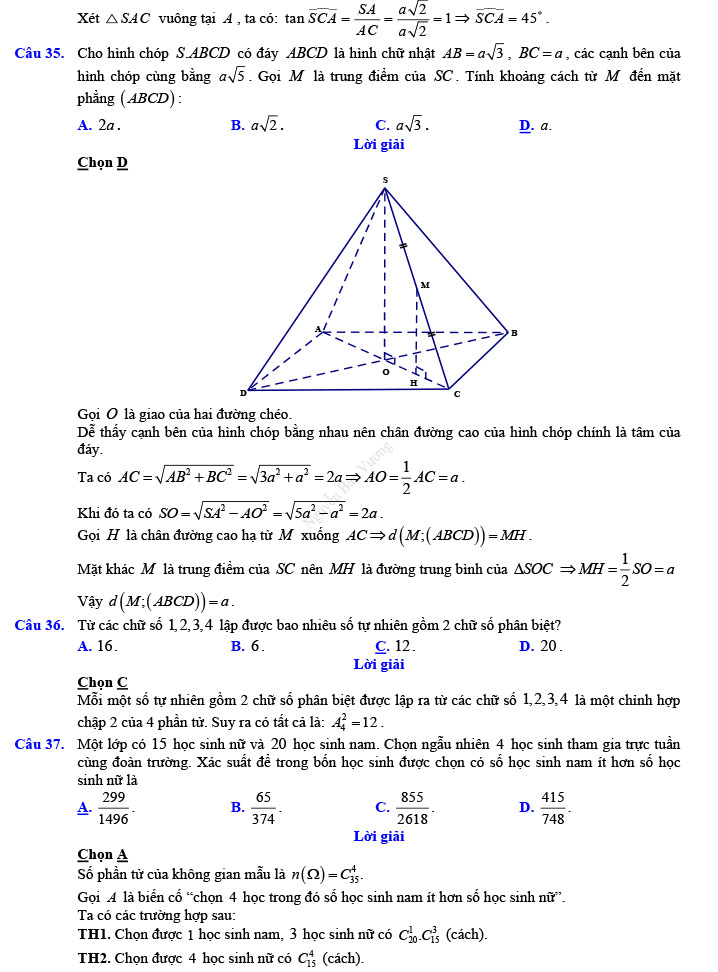 Đáp án đề thi thử THPT Quốc gia 2022 môn Toán Đề số 6