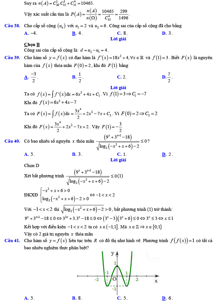 Đáp án đề thi thử THPT Quốc gia 2022 môn Toán Đề số 6