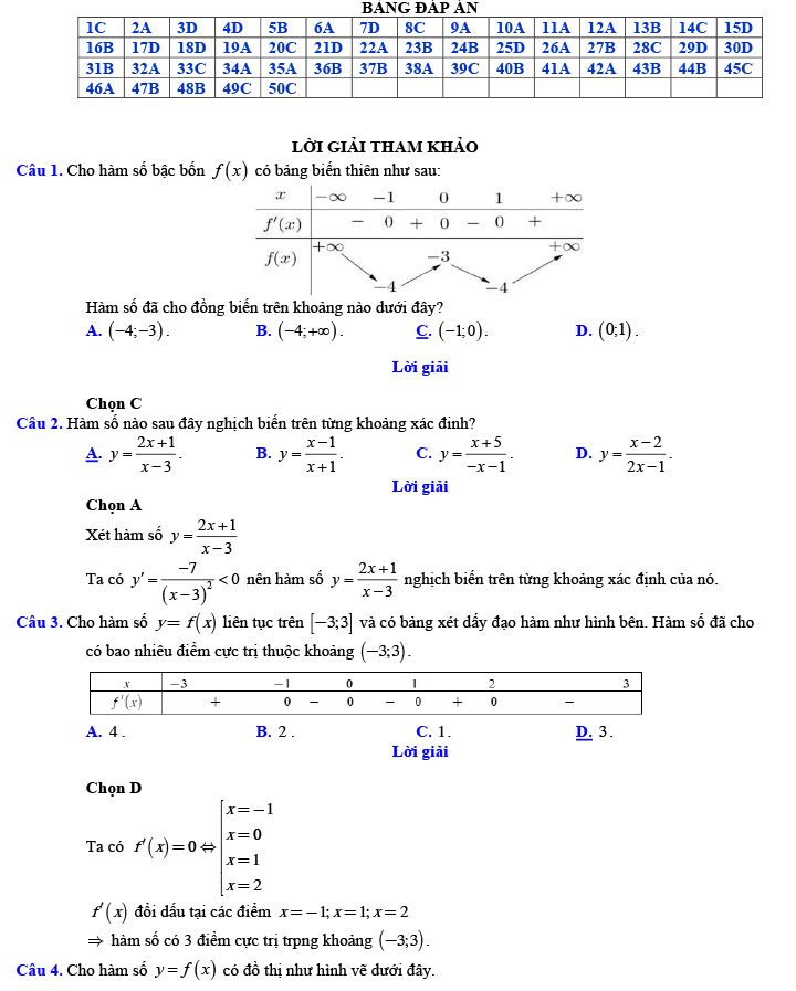 Đáp án đề thi thử THPT Quốc gia 2022 môn Toán Đề số 7