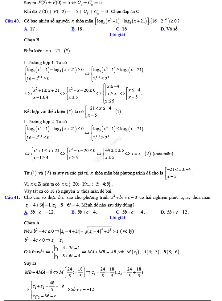 Đáp án đề thi thử THPT Quốc gia 2022 môn Toán Đề số 7