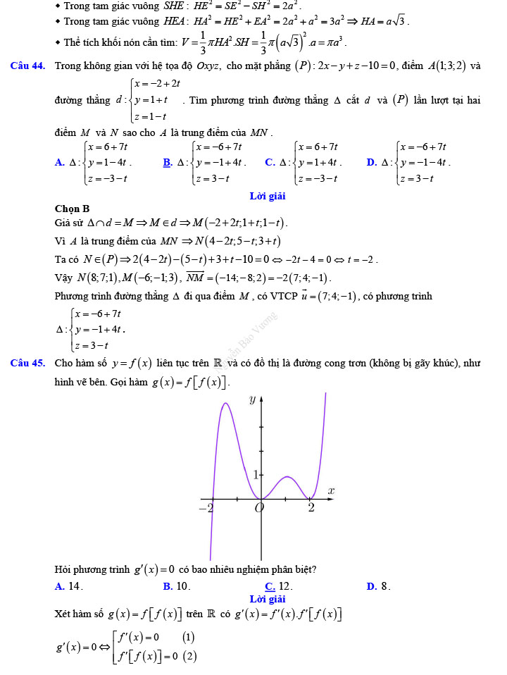 Đáp án đề thi thử THPT Quốc gia 2022 môn Toán Đề số 7