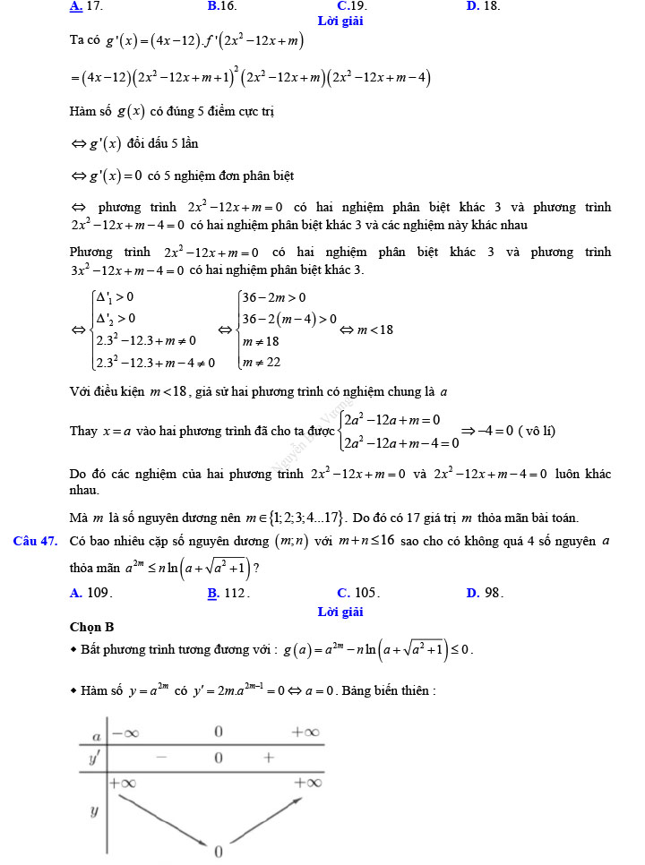 Đáp án đề thi thử THPT Quốc gia 2022 môn Toán Đề số 7