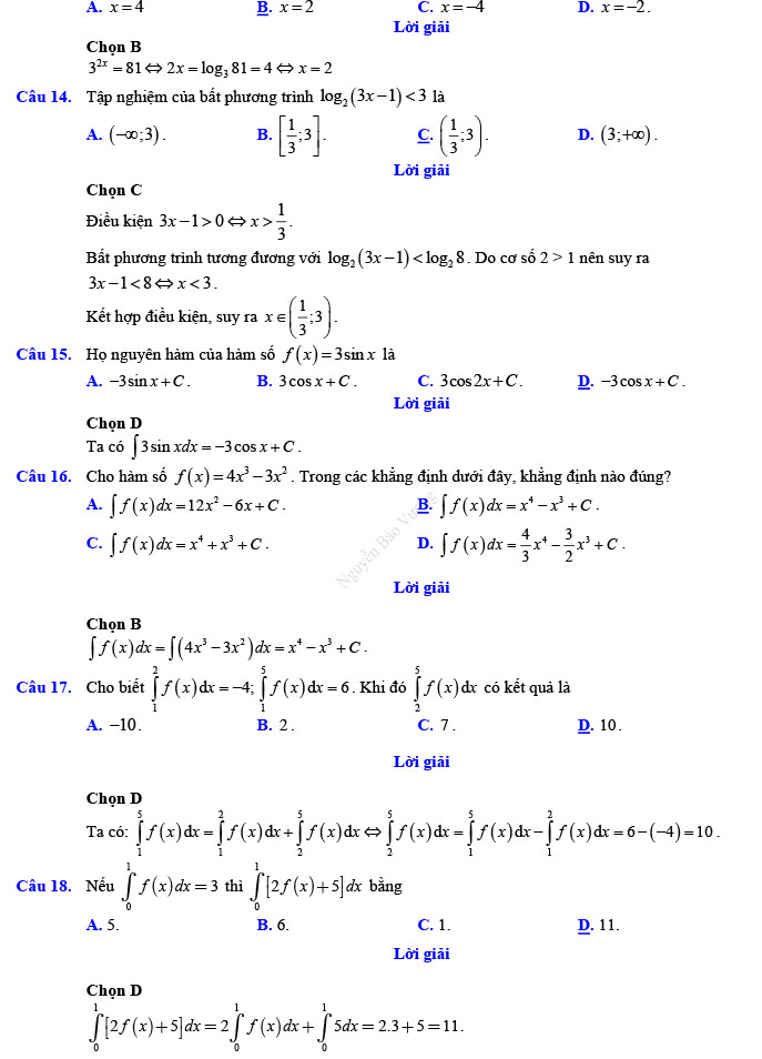 Đáp án đề thi thử THPT Quốc gia 2022 môn Toán Đề số 7