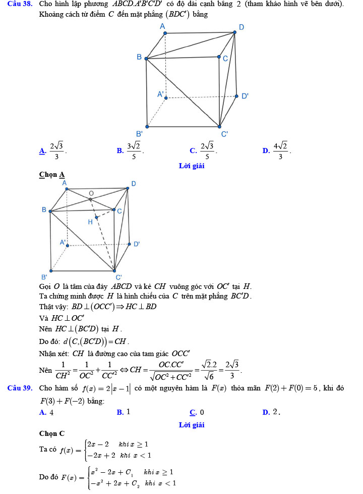 Đáp án đề thi thử THPT Quốc gia 2022 môn Toán Đề số 7