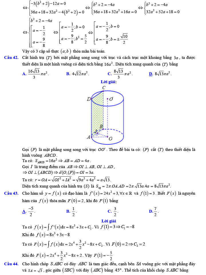 Đáp án đề thi thử THPT Quốc gia 2022 môn Toán Đề số 8